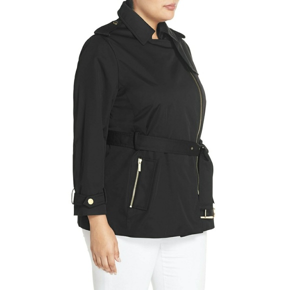 New! MICHAEL KORS Zipper Trench Coat Black Plus - Picture 6 of 8